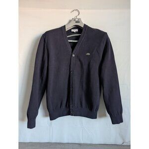 Lacoste Men’s Button Front Cardigan Sweater Navy Blue Sz Lg ( Snug) Preppy Golf